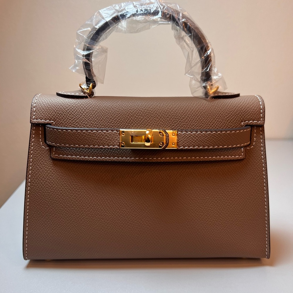 Genuine Epsom Leather mini handbag with shoulder strap Gold hardware